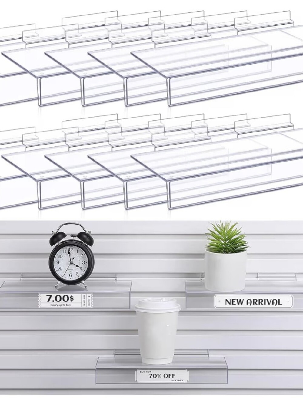 Fumete 10 Pack Clear Acrylic Slatwall Store Boutique